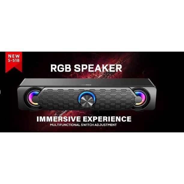 Speaker gaming jedel wired audio 3.5mm usb stereo bass rgb soundbar s518 s-518 - sound bar