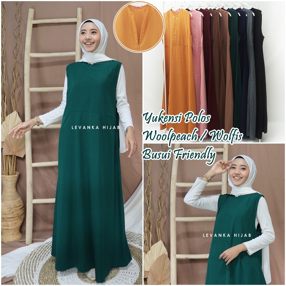 Yukensi Busui atau Gamis Kutung Resleting Bahan Woolpeach / Wolfis