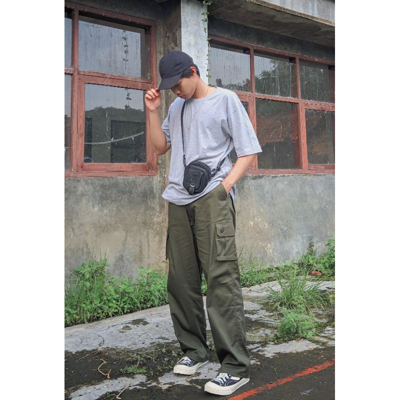 Celana Cargo Hijau Army Loose Baggy