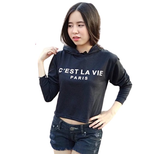 Bess - Sweater Hoodie Crop Murah / Sweater Hoodie Crop C'EST LA VIE PARIS