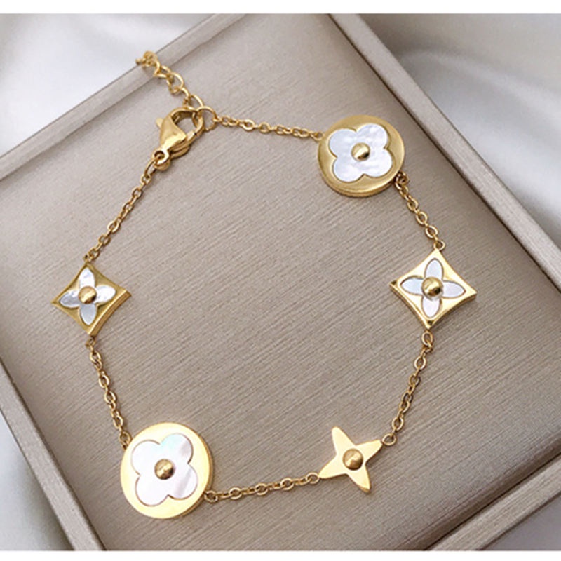 Gelang wanita 100% MURNI TITAN gelang wanita 4 daun semanggi semoga sukses ala korea-Emas