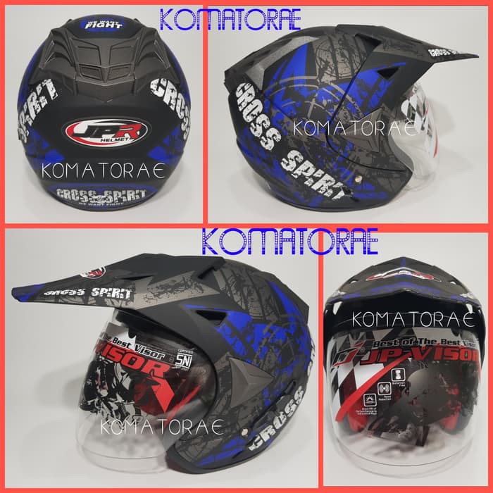 Unique HELM JPR SPIRIT BLACK DOFF BLUE DOUBLE VISOR SUPERMOTO SEMI CROSS TRAI