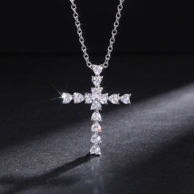 Crystal Heart Cross Pendent Necklaces For Women Shiny CZ Fine Anniversary Gift Fashion Versatile Female Necklace