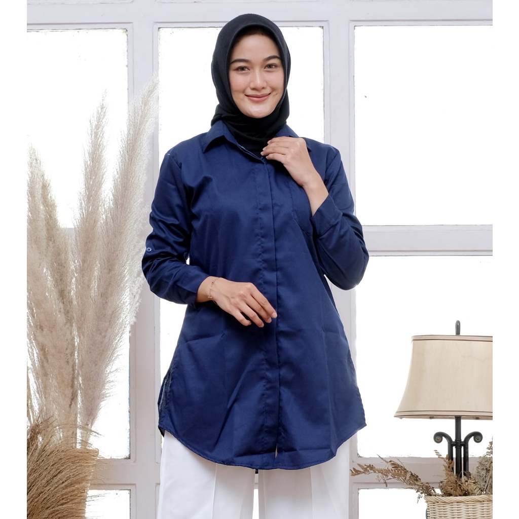 Jual Kemeja Polos Tunik Wanita Baju kerja Tunik Putih - Kemeja Wanita