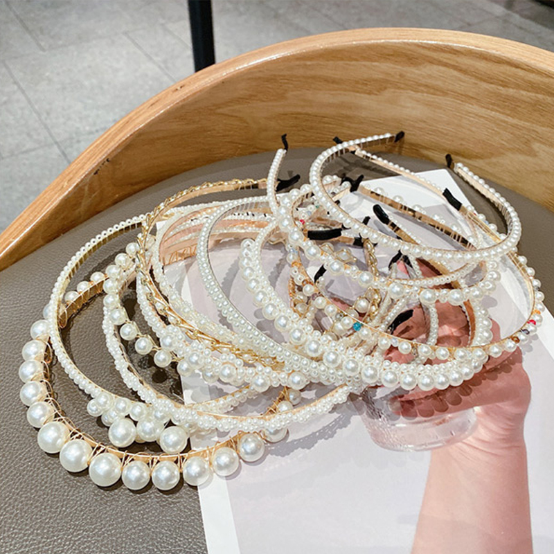 YEEZII Korean Sweet Pearl Headband Simple Elegant Temperament Geometry Hair Band Fashion Women Headdress Hair Accessories