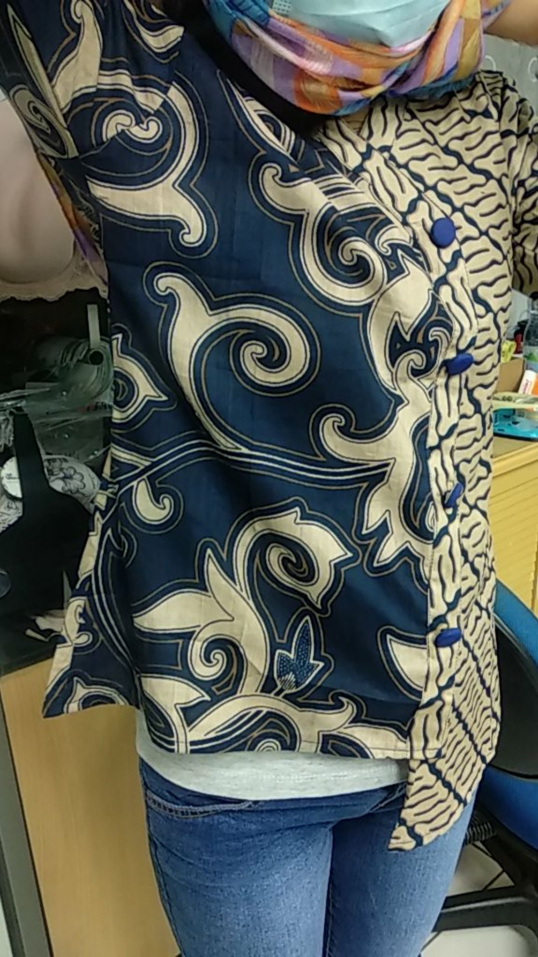 Couple Batik Wanita Modern Putri Kembar Navy / Blouse Batik / Hem Batik - S M L Xl Xxl 3l 4l 5l