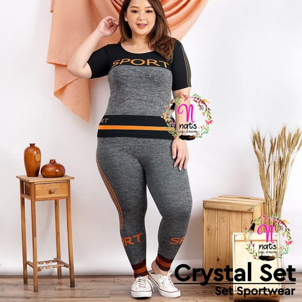 Sudah READY.. Crystal Sport SET / Setelan Baju senam Import / Baju Olahraga Yoga Fitness Wanita
