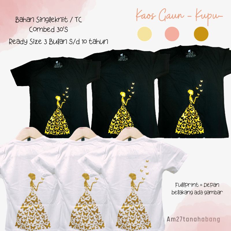 AM27 BAJU KAOS ANAK CEWEK KUPU-KUPU 3 bulan s/d 10 tahun Fullprint