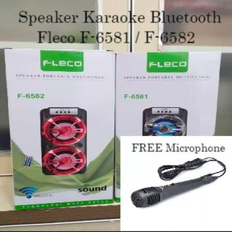 COD SPEAKER BLUETOOTH FLECO F-6581/F-6582 PLUS MIC KARAOKE + REMOTE + USB SUARA SUPER BASS