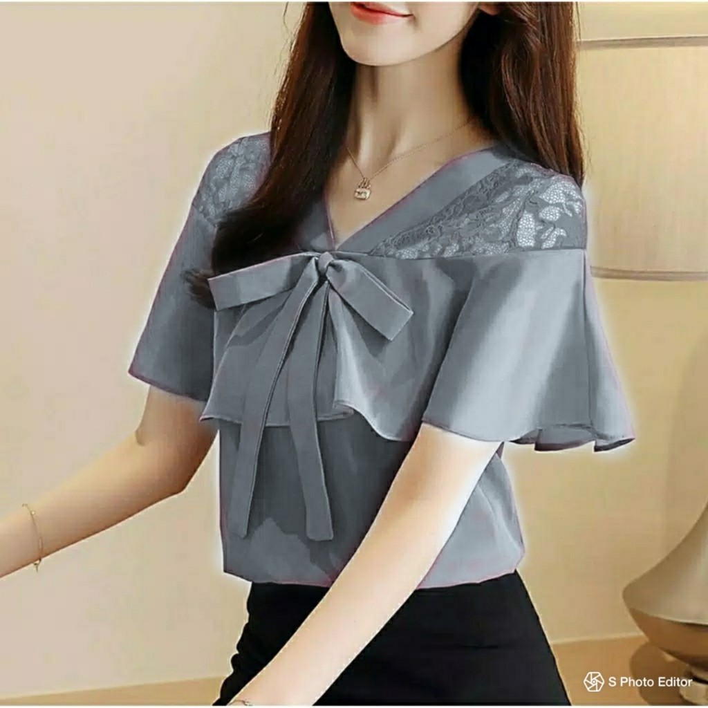 FWG - BLOUSE YOVITA / BLOUSE / BLOUSE KOREA / BLOUSE TERBARU / BLOUSE WANITA KOREA-GREY