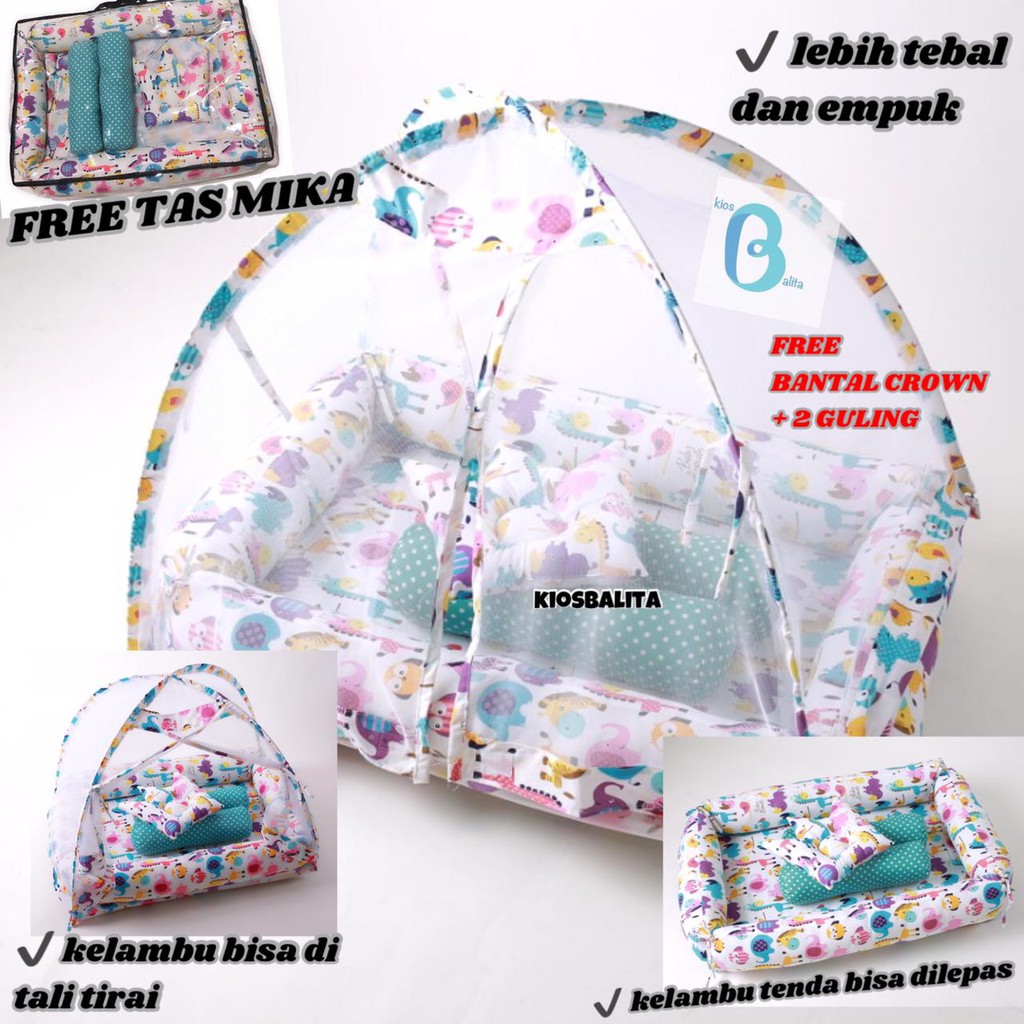 KASUR BAYI TENDA KELAMBU / KASUR BAYI KELAMBU SET BANTAL CROWN  + 2  GULING BABY FREE TAS MIKA