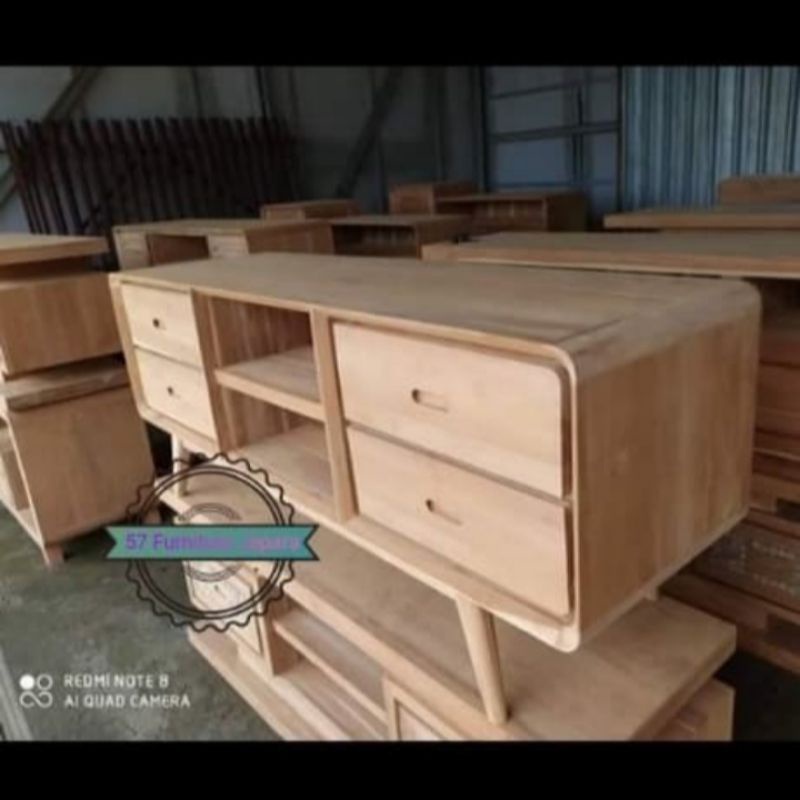 Bufet pendek laci jati mentahan - Lemari ruang tamu meja TV