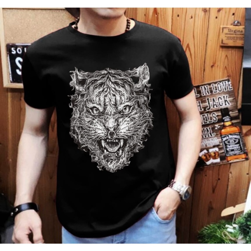 Kaos Distro Pria Lengan Pendek Motif Macan Positif MC-06 / Shalch Trendy