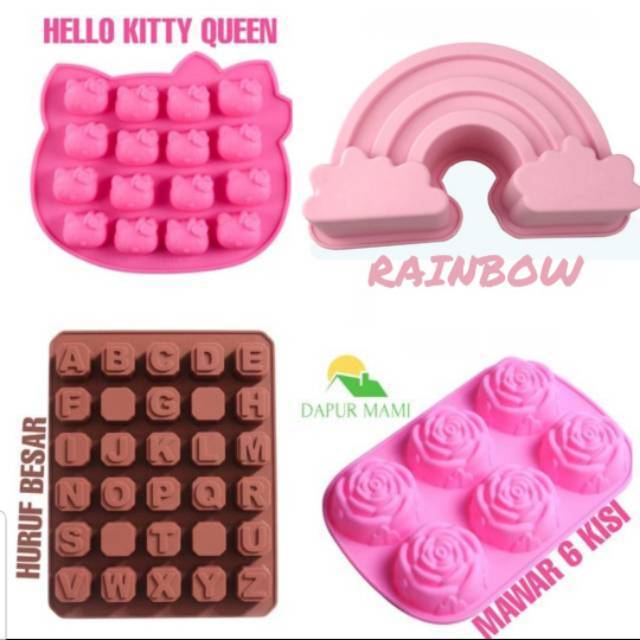 DAPURMAMI Cetakan Silikon Hello kitty Cetakan Cokelat  Abjad Huruf Besar Abjad Huruf Kecil Mawar