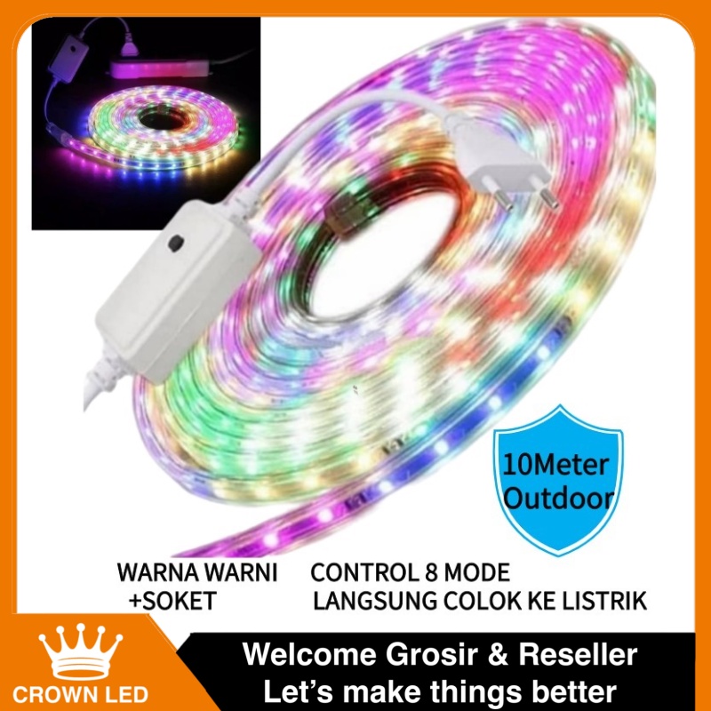 Lampu LED STRIP 3528 2835 220v 10METER 5050 OUTDOOR &amp; INDOOR STRIP SELANG RGB