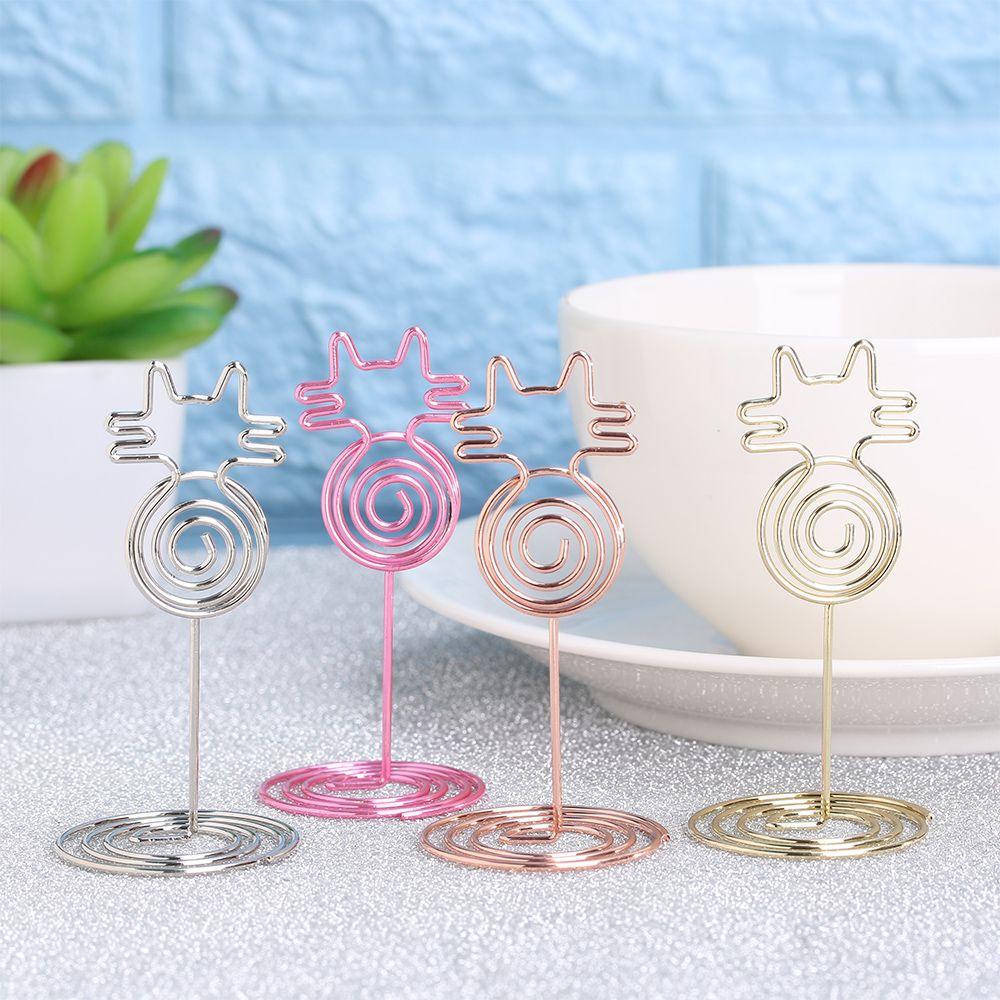 Suyo 1/5pcs Tempat Kartu Lucu Metalik Dekorasi Desktop Bentuk Kucing Perlengkapan Pernikahan Foto Klip