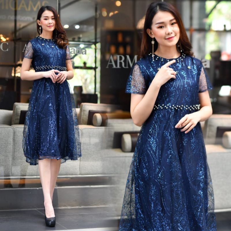 READY NEW DRESS NATAL SAMANTHA - KEBAYA TULLE MUTIARA NATAL - DRESS TANGAN PENDEK