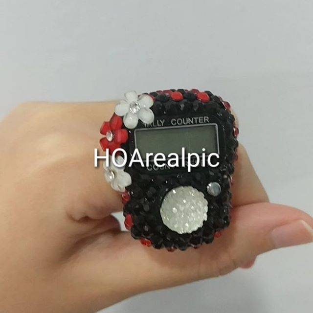 (Ready LED) Tasbih Digital Loreng Merah Hitam Bunga