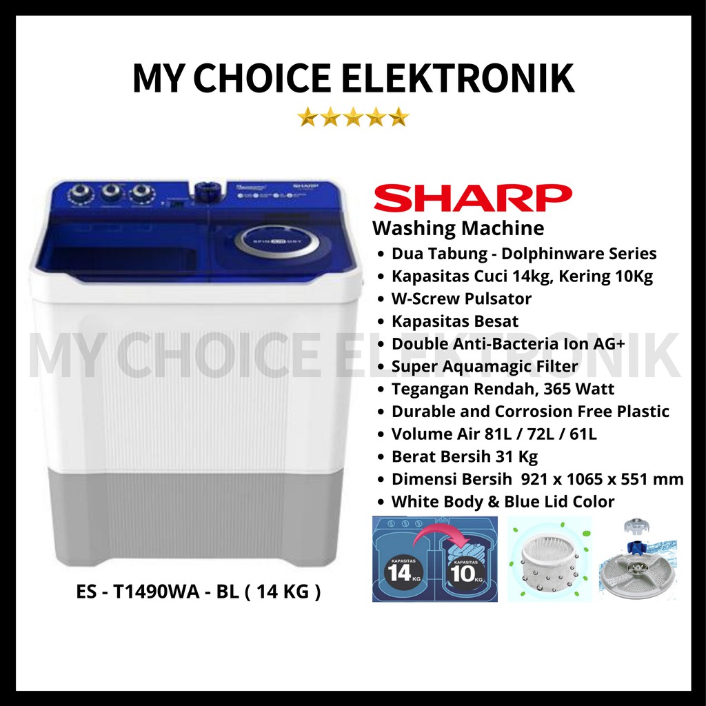 Sharp Mesin Cuci EST-1490-BL 14Kg Blue