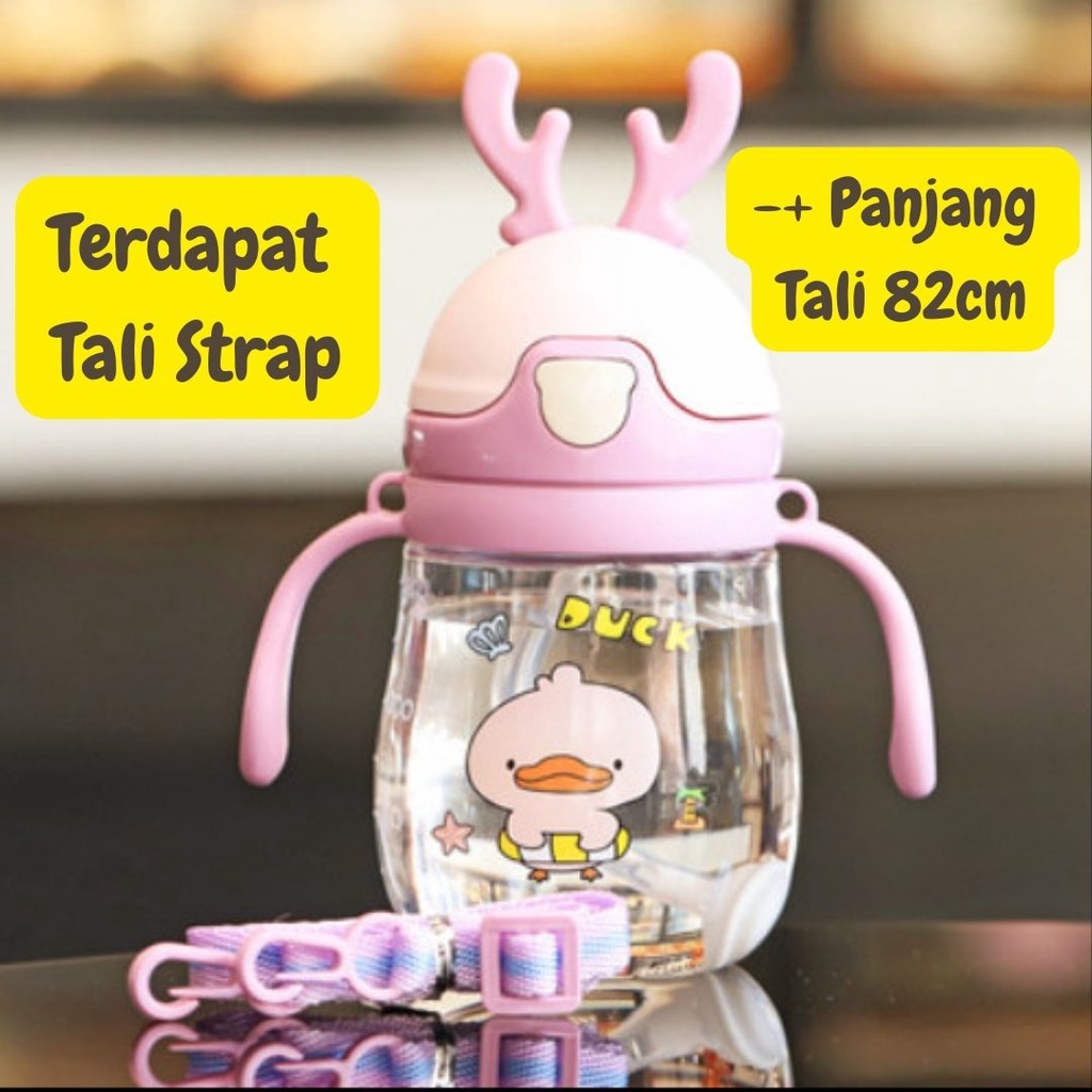 Botol Minum Bayi Botol Anak Botol Balita Sedotan Anti Tumpah Baby Cup Botol Minum 300ML Botol Minum 250ML Botol Minum 330ML Botol Minum 370ML Training Cup Baby BPA Free-StrapPink 300ML