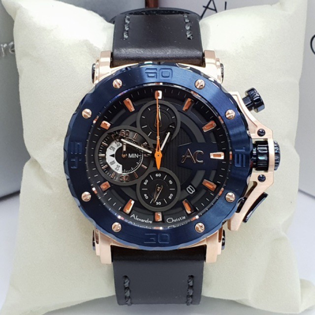 Jam Tangan Pria/Cowok Alexandre Christie AC 9205 Rosegold Blue.Original Garansi Resmi 1 Tahun
