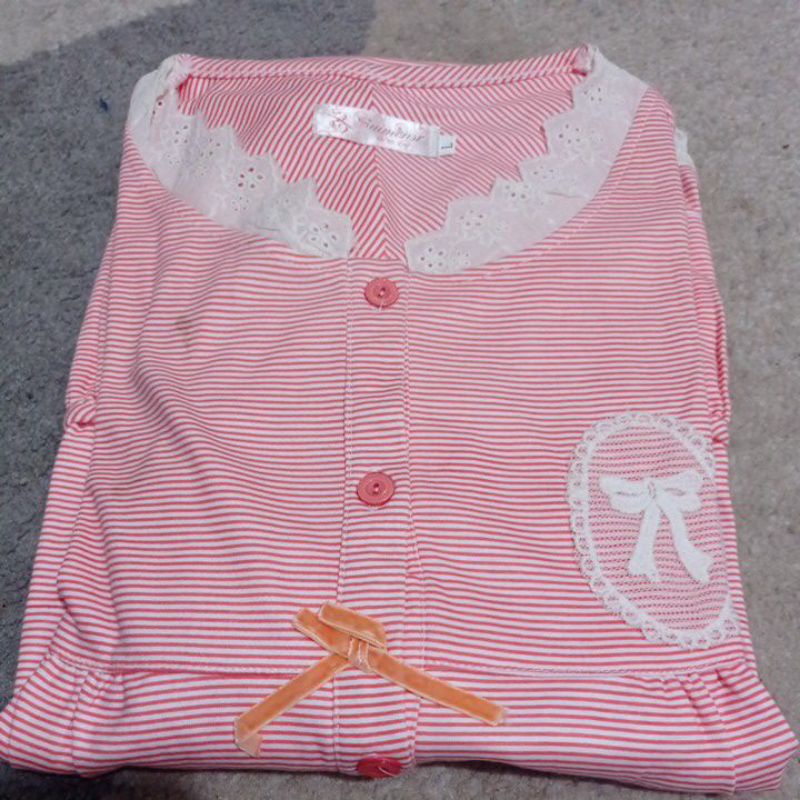 Piyama PP tebal full print L & XL-KANCING PITA PEACH