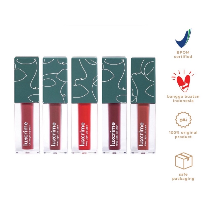 Luxcrime Ultra Light Lip Stain BPOM Glasstonberry | Flamingo | Rose Sand | Apricot | Amber Liptint