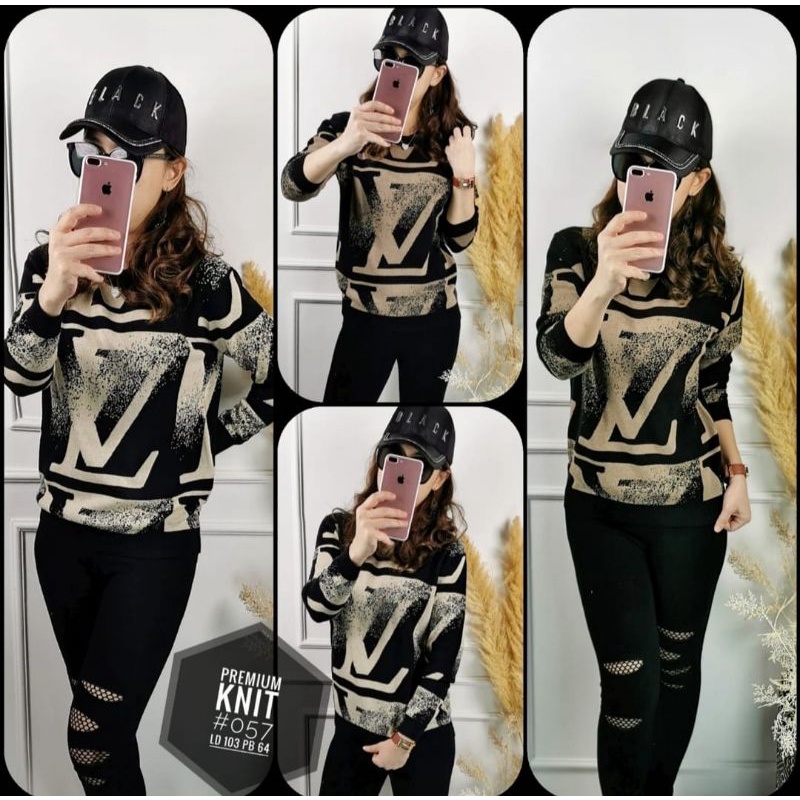 057 Atasan/blus rajut wanita/blouse rajut import real pict