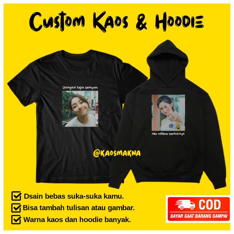 KAOS CUSTOM SATUAN SABLON FOTO DESAIN  SENDIRI  TULISAN 