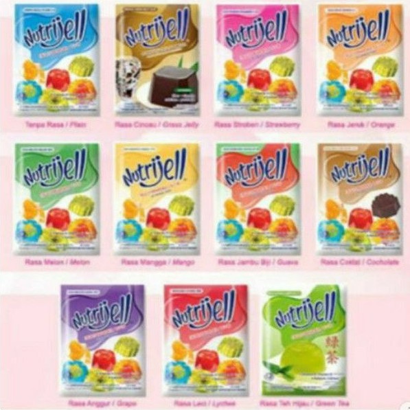 

Nutrijell Jelly serbuk Cincau Coklat Kelapa Anggur Jeruk Leci Melon Kurma