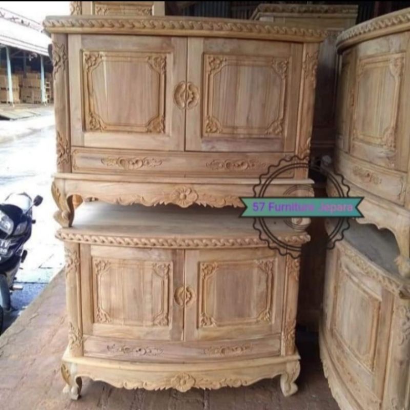 Meja TV pendek ukuran 1 meter - Lemari kecil ukir jepara kayu jati mentahan