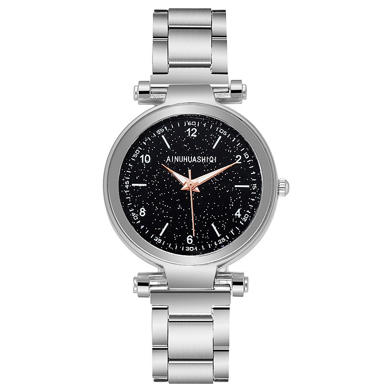 Jam Tangan Wanita Analog Fashion Dengan Strap Stainless Steel Quartz Dial Bulat Import-45-8 Silver
