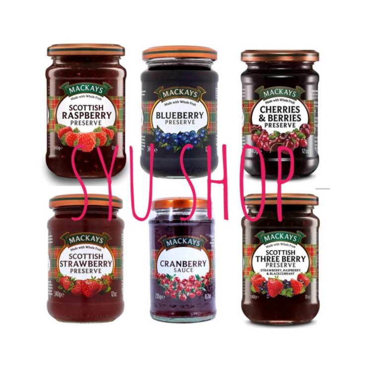 

Mackays strawberry blueberry cranberry raspberry three cherry berry cherries jam selai scottish