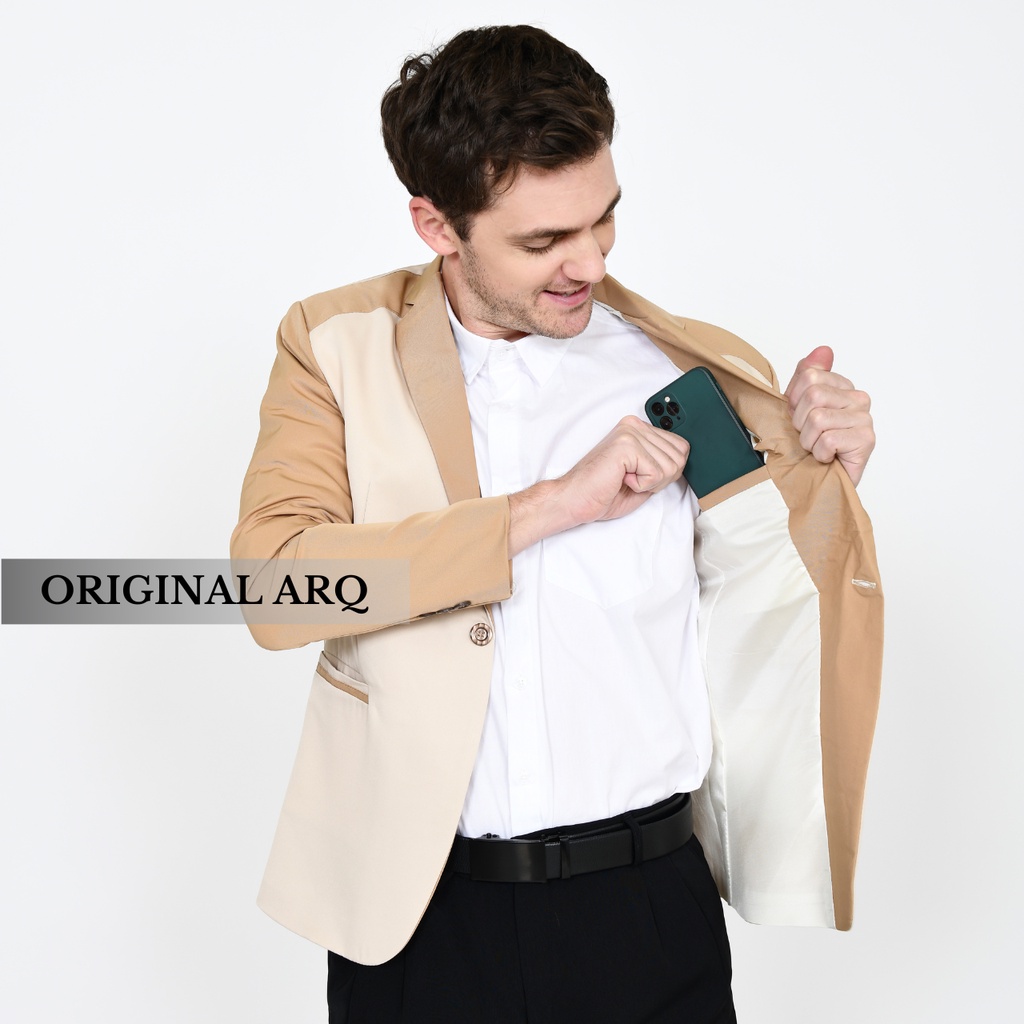 TERLARIS ! JAS BLAZER PRIA SLIMFIT BAHAN HALUS ORIGINAL PREMIUM / JAS PRIA CREAM MOKA
