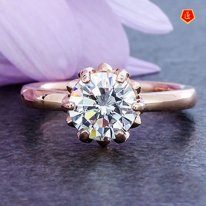 [Ready Stock]Female Crown 14K Rose Gold Flower Ring Fashion