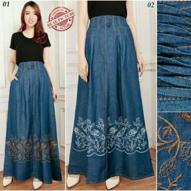 ROK MAXI JEANS ROK PANJANG WANITA NOVITA - PUTIH, FIT TO L