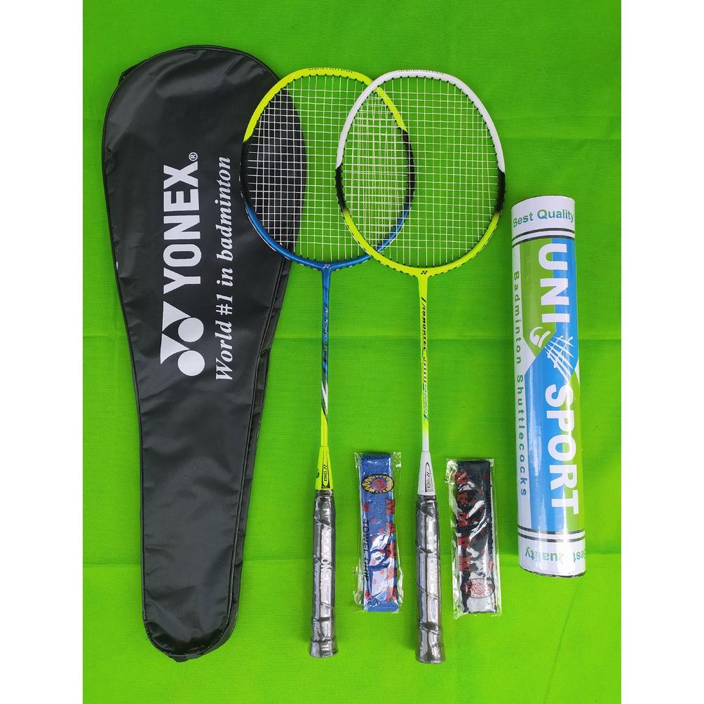 [ BEST SELLER !! ] PAKET LENGKAP DAN MURAH RAKET BADMINTON 2 RAKET 2 GRIP 1 TAS 1 SLOP KOK ISI 12