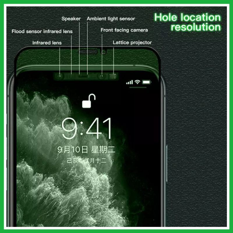 Matte Green Light iPhone X / XS / XR / XS MAX / 11 / 11 PRO / 11 PRO MAX Tempered Glass Ceramic Matte Green Light Full Layar