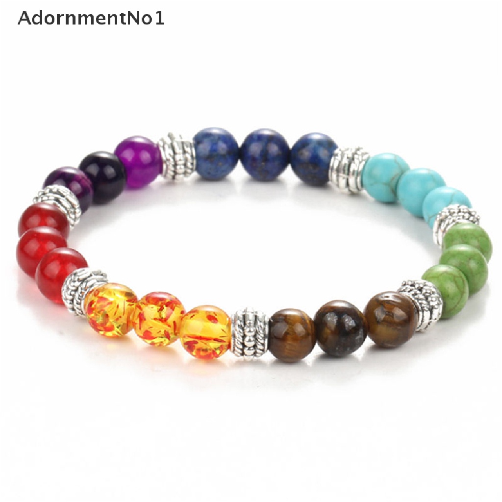 (AdornmentNo1) 1pc Gelang Tangan Wanita Manik Batu Lava Rock 7 Batu Chakra Reiki