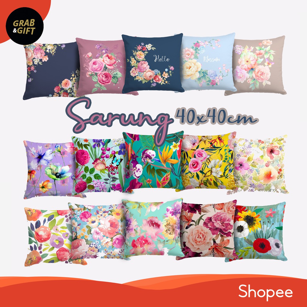 SARUNG Bantal Sofa Motif Floral 40x40 cm Cushion Pillow Bunga Flower