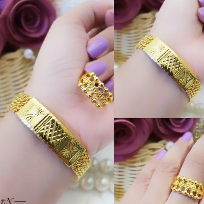 Xuping Set Perhiasan Gelang dan Cincin Lapis Emas 24K Terlaris J227