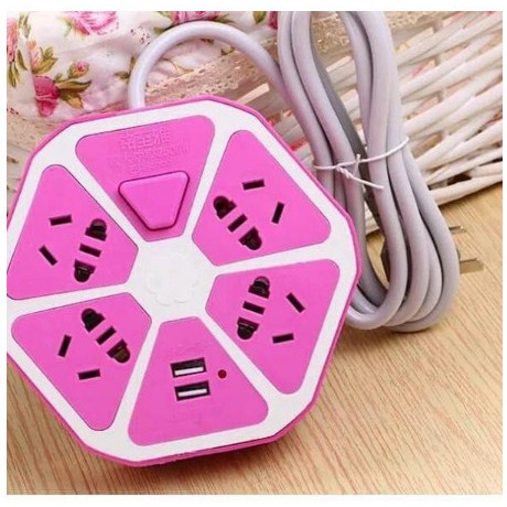 Stop Kontak USB HEXAGON SOCKET JERUK (2USB &amp; 4 colokan)