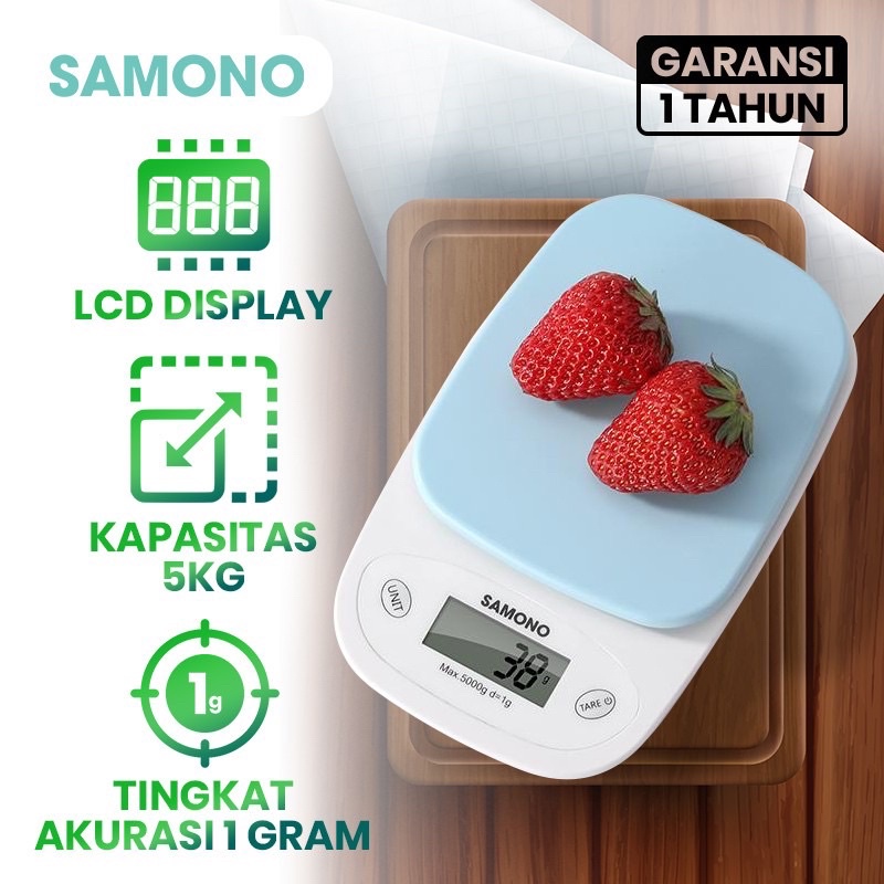 Samono 5KG Timbangan Elektrik Dapur Digital LCD Display bahan Plastik Akurasi 1 gram  SW-KS01 Biru