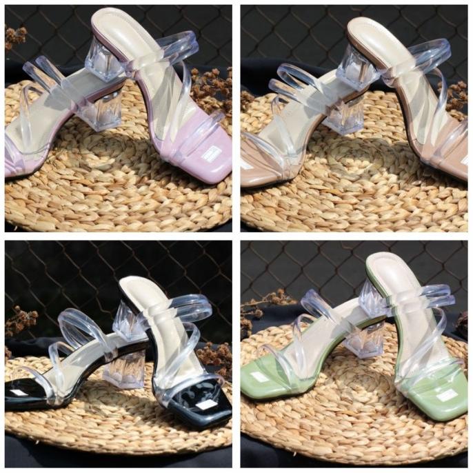 Premium Product R4 Sendal High Heels Hak Tahu Kaca 5Cm Tali Jelly /Sendal - Paling Dicari
