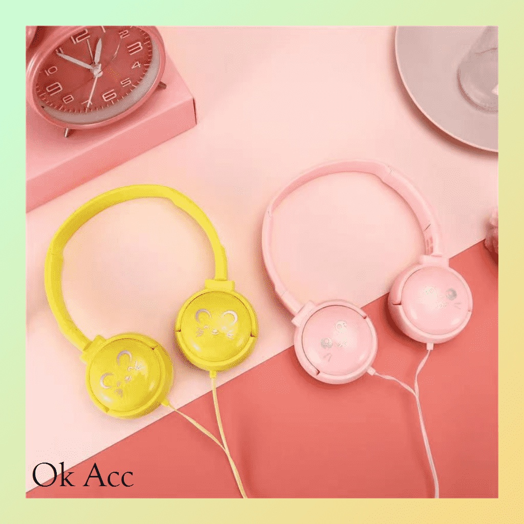 Headphone Bando warna macaron kabel MIC game headset