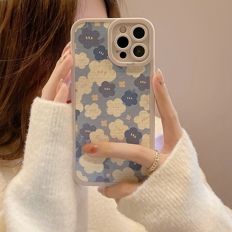 Soft Case Silikon TPU Motif Bunga Biru Untuk iPhone 13 12 11 Pro Max X XR Xs Max 7 8 6s 6 Plus SE 2020