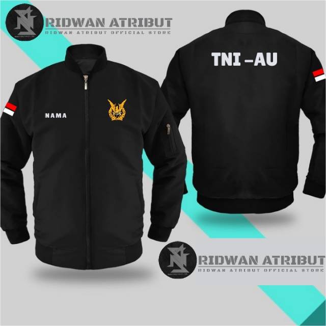 JAKET BOMBER TASLAN TNI-AU .FULL HITAM