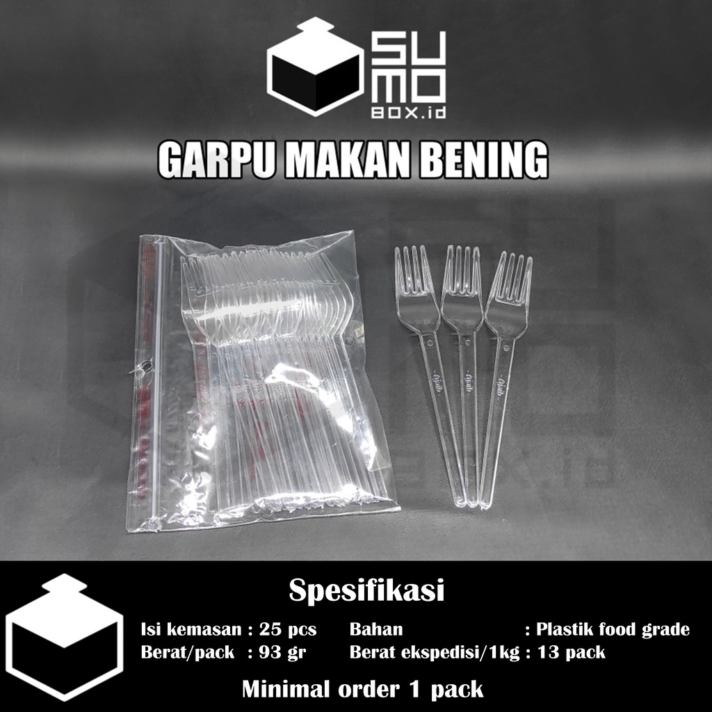 [1 PAK] Sendok Plastik Garpu Plastik makan catering kuat murah panjang Warna Bening , Putih, Hitam-1PAK-Garpu Bening