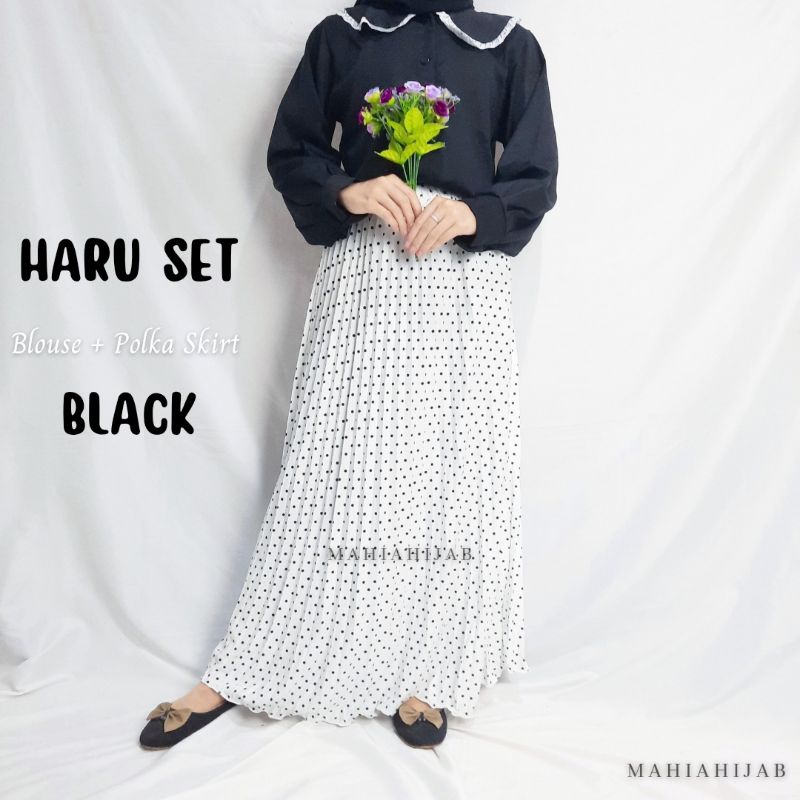 1 Set Haru Blouse + Rok Polka / setelan lengkap / paket hemat OOTD/  by Mahiahijab outfit korean style