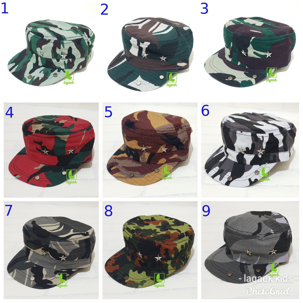 Topi Anak Army Laki Laki Loreng Usia 1 2 3 Tahun Keren Velcro - Topi Anak Keren Banyak Motif Bisa Pilih